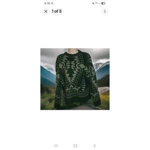 Wonderly Knit Sweater SouthWestern Aztec Print 2‎ Tone Green Women's Size M $68